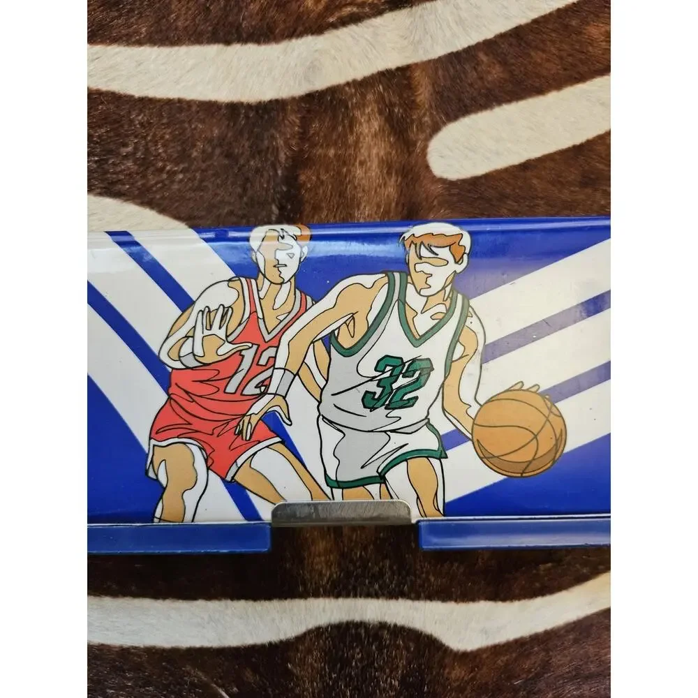 Vintage 1989 Sanrio Pop Up Pencil Box Case Compartment Blue Basketball